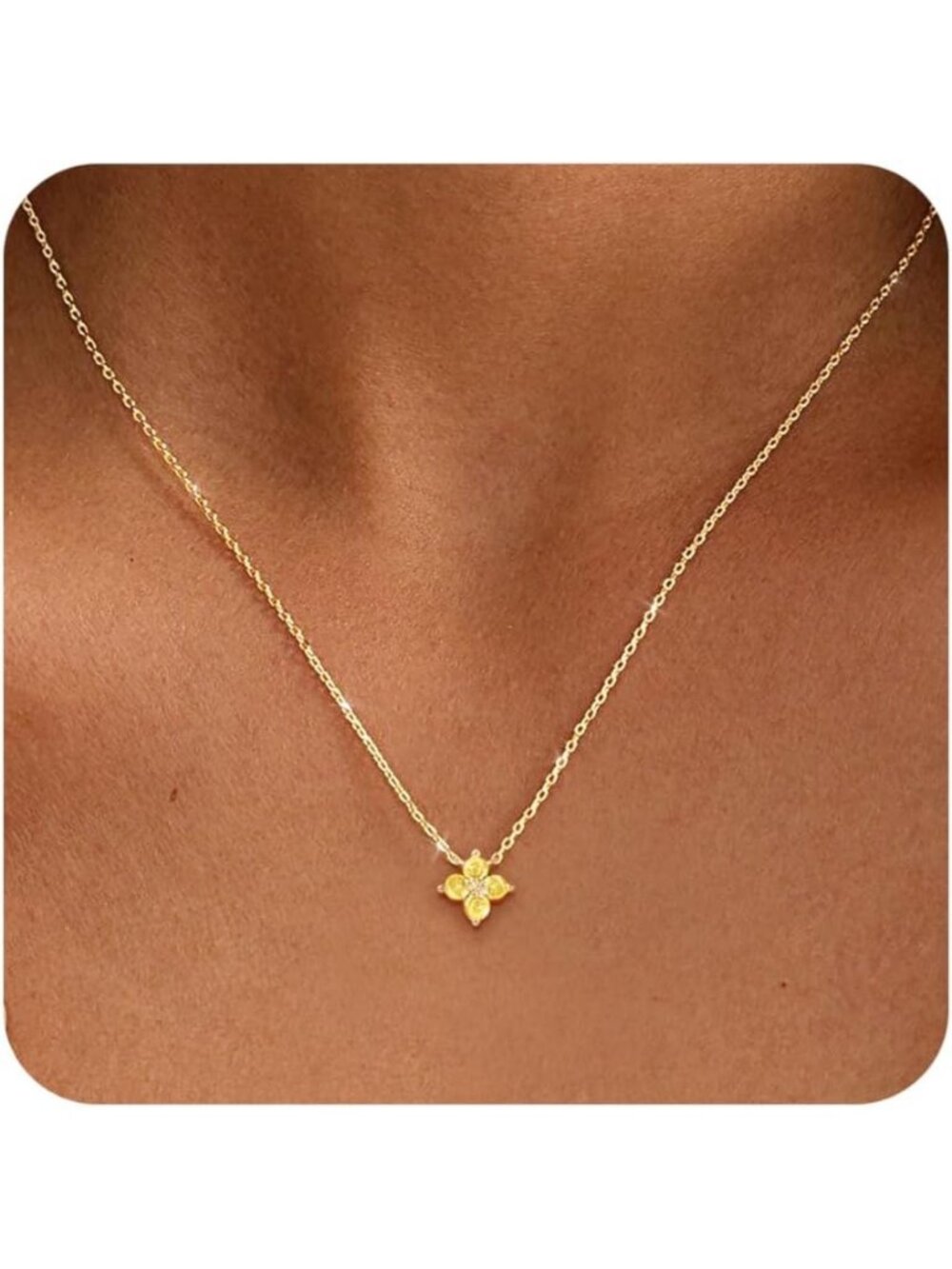 Women's Yellow Birthstone Non Tarnish Diamond Cubic Zirconia Pendant Necklaces